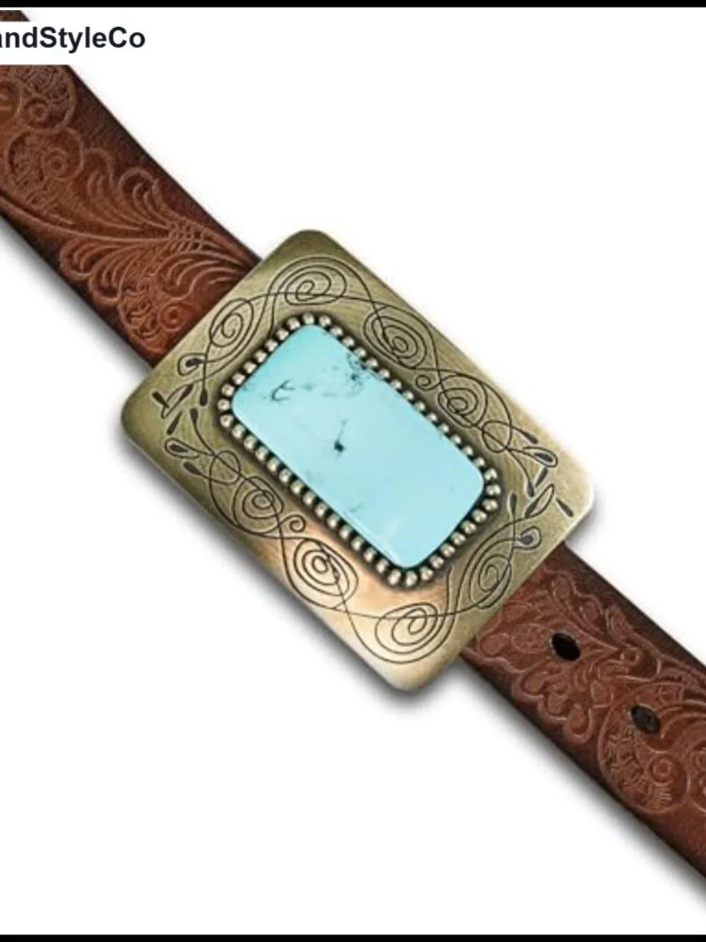 Lucky Brand Women's Leather Belt with Vintage Plaque Buckle